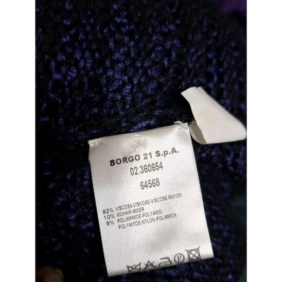 Giorgio Armani Cardigan Sweater Blue Black Womens 46 Open Waterfall Preppy Italy - Picture 10 of 12